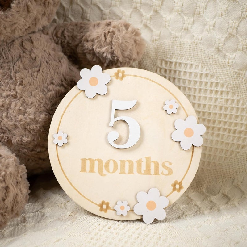HONOCOOLS Store Baby Monthly Milestone Cards - Wooden Monthly Milestone Discs - Newborn Photography Props to Document Your Baby´s Growth - Baby Announcement Sign (B06) - Image 4